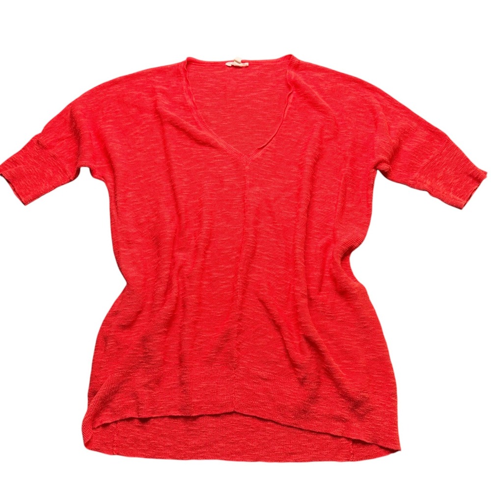 Eileen Fisher V-Neck Sweater Womens Red Linen Cotton Knit Lagenlook M